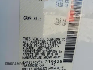 2019 Nissan Altima 2.5 SR with VIN 1N4BL4CV5KC219428, listed as a Copart auction lot 47627565 with 58,517 mi miles and Salvage Title. Bid and sale history available at carsss.com. Image 14.