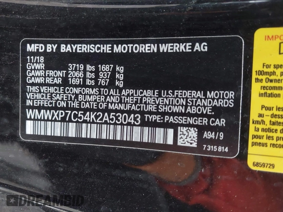 2019 MINI Hardtop Cooper S z VIN WMWXP7C54K2A53043, wystawiony jako IAAI lot #41794566 z przebiegiem 42 278 mil mil oraz . Historia ofert i sprzedaży dostępna na DreamBid. Obrazek 9.