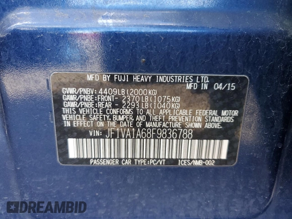 2015 Subaru WRX with VIN JF1VA1A68F9836788, listed as a Copart auction lot 50303625 with 109,246 mi miles and Salvage Title. Bid and sale history available at carsss.com. Image 15.