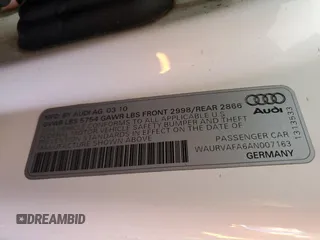2010 Audi A8 with VIN WAURVAFA6AN007163, listed as a Copart auction lot 81377074 with 158,919 mi miles and Clean title. Bid and sale history available at DreamBid. Image 12.