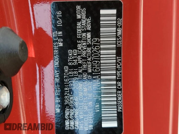 2017 Toyota 86 with VIN JF1ZNAA16H9702679, listed as a Copart auction lot 62074144 with 43,110 mi miles and Salvage Title. Bid and sale history available at carsss.com. Image 14.
