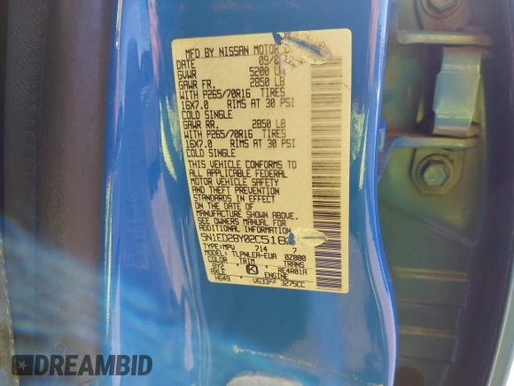 2002 Nissan Xterra XE с VIN 5N1ED28Y02C518235, выставлен на аукционе IAAI как лот 42363660 с пробегом 301 116 миль миль и . История ставок и продаж доступна на DreamBid. Изображение 9.