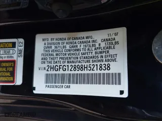 2008 Honda Civic Cpe EX with VIN 2HGFG12898H521838, listed as a IAAI auction lot 41793384 with 171,403 mi miles. Bid and sale history available at carsss.com. Image 9.