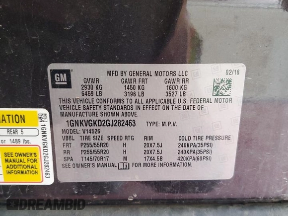 2016 Chevrolet Traverse LT z VIN 1GNKVGKD2GJ282463, wystawiony jako Copart lot #56214575 z przebiegiem 96 696 mil mil oraz Szkoda całkowita • Salvage title. Historia ofert i sprzedaży dostępna na DreamBid. Obrazek 13.