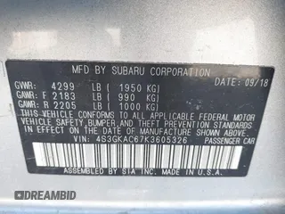 2019 Subaru Impreza Premium с VIN 4S3GKAC67K3605326, выставлен на аукционе IAAI как лот 41883752 с пробегом 52 891 миль миль и . История ставок и продаж доступна на DreamBid. Изображение 9.