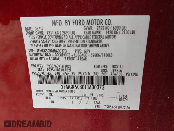 2018 Ford Flex SEL z VIN 2FMGK5C80JBA00373, wystawiony jako IAAI lot #42209810 z przebiegiem 46 231 mil mil oraz . Historia ofert i sprzedaży dostępna na DreamBid. Obrazek 9.