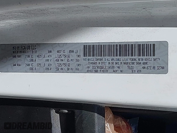 2018 Ram ProMaster Cargo with VIN 3C6TRVDG0JE154599, listed as a IAAI auction lot 42051301 with 217,320 mi miles and . Bid and sale history available at DreamBid. Image 9.