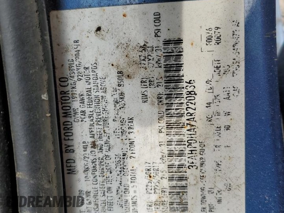 2010 Ford Fusion SE with VIN 3FAHP0HA7AR220836, listed as a Copart auction lot 55278215 with Not Provided miles and Salvage Title. Bid and sale history available at carsss.com. Image 12.