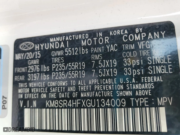 2016 Hyundai Santa Fe SE with VIN KM8SR4HFXGU134009, listed as a Copart auction lot 43274285 with 93,806 mi miles and Clean Title. Bid and sale history available at carsss.com. Image 13.