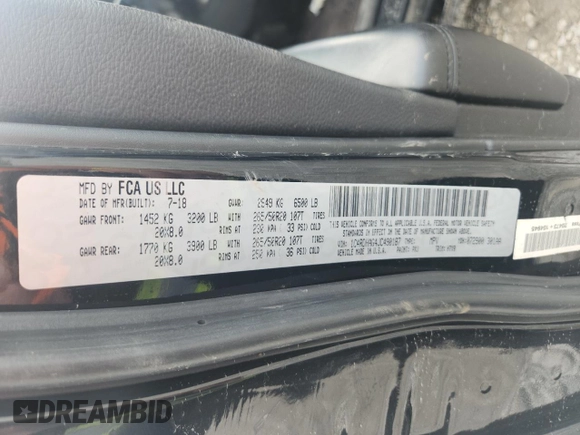 2018 Dodge Durango SXT with VIN 1C4RDHAG4JC490187, listed as a Copart auction lot 59729825 with 117,597 mi miles and Salvage title. Bid and sale history available at DreamBid. Image 13.