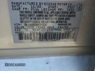 2022 Nissan Sentra S with VIN 3N1AB8BV3NY311279, listed as a Copart auction lot 50554015 with 65,622 mi miles and Salvage Title. Bid and sale history available at carsss.com. Image 14.