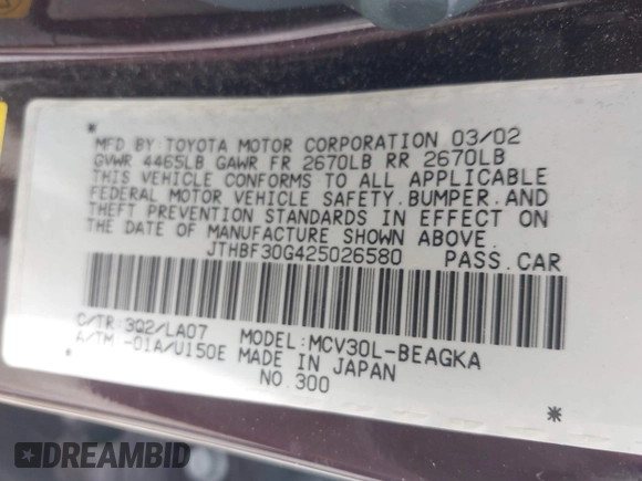 2002 Lexus ES 300 с VIN JTHBF30G425026580, выставлен на аукционе IAAI как лот 42370924 с пробегом 215 836 миль миль и . История ставок и продаж доступна на DreamBid. Изображение 9.