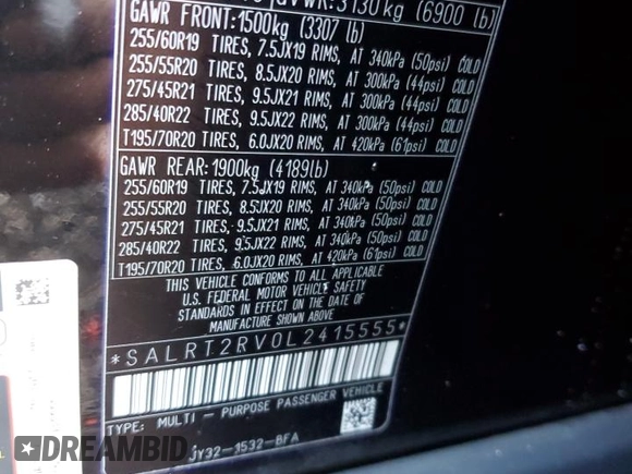 2020 Land Rover Discovery HSE Luxury with VIN SALRT2RV0L2415555, listed as a Copart auction lot 79967944 with 96,511 mi miles and Salvage Title. Bid and sale history available at carsss.com. Image 13.