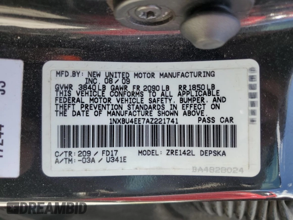 2010 Toyota Corolla with VIN 1NXBU4EE7AZ221741, listed as a Copart auction lot 51419865 with 150,984 mi miles and Salvage Title. Bid and sale history available at carsss.com. Image 12.
