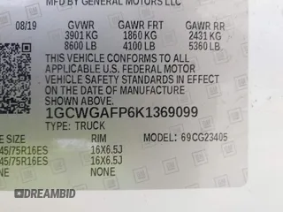 2019 Chevrolet Express Cargo with VIN 1GCWGAFP6K1369099, listed as a IAAI auction lot 42069329 with 74,624 mi miles. Bid and sale history available at carsss.com. Image 9.