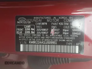 2020 Hyundai Kona SEL with VIN KM8K22AA1LU509951, listed as a Copart auction lot 61039692 with 26,704 mi miles. Bid and sale history available at carsss.com. Image 10.