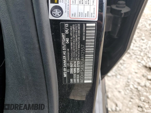 2014 Mercedes-Benz E 350 Sport with VIN WDDHF5KB7EA892557, listed as a Copart auction lot 46121175 with 122,789 mi miles and Salvage Title. Bid and sale history available at DreamBid. Image 14.