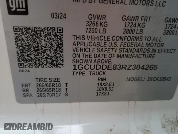 2024 Chevrolet Silverado 1500 LT with VIN 1GCUDDE83RZ304265, listed as a Copart auction lot 76372114 with 12,131 mi miles and Salvage Title. Bid and sale history available at carsss.com. Image 12.