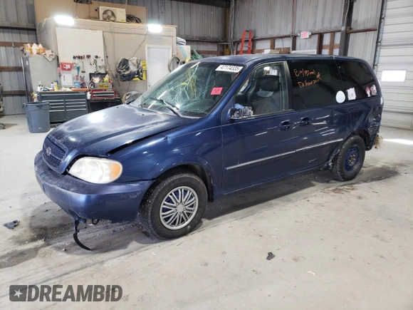 2005 Kia Sedona LX with VIN KNDUP131556615011, listed as a Copart auction lot 47174335 with 161,458 mi miles and Salvage Title. Bid and sale history available at carsss.com. Image 1.