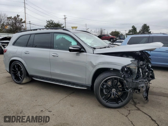 2025 Mercedes-Benz GLS with VIN 4JGFF5KE2SB349677, listed as a Copart auction lot 86289054 with 148 mi miles and Salvage Title. Bid and sale history available at carsss.com. Image 4.