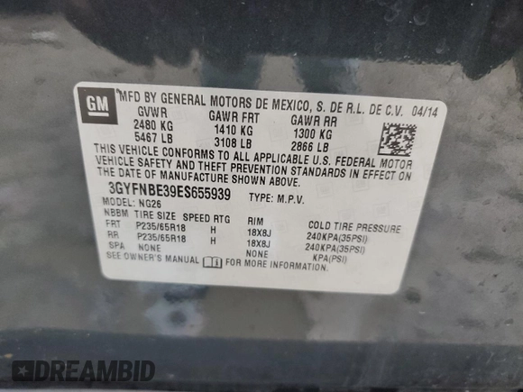 2014 Cadillac SRX Luxury Collection with VIN 3GYFNBE39ES655939, listed as a Copart auction lot 42861105 with 164,915 mi miles and Salvage Title. Bid and sale history available at DreamBid. Image 15.