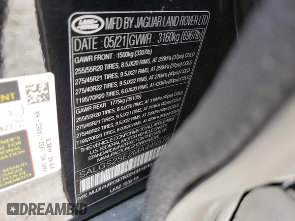 2021 Land Rover Range Rover P525 Westminster с VIN SALGS2SE2MA449878, выставлен на аукционе Copart как лот 51932395 с пробегом 13 621 миль миль и На запчасти • Non repairable. История ставок и продаж доступна на DreamBid. Изображение 12.