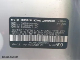 2012 Mitsubishi Lancer ES with VIN JA32U2FU1CU027013, listed as a IAAI auction lot 41739820 with 124,549 mi miles. Bid and sale history available at carsss.com. Image 9.