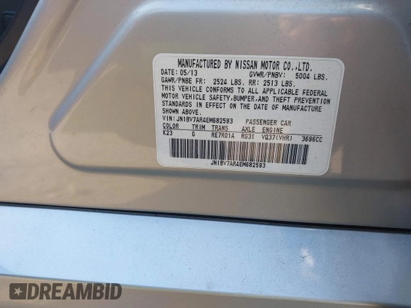 2014 Infiniti Q50 Premium with VIN JN1BV7AR4EM682593, listed as a IAAI auction lot 42581745 with 84,166 mi miles and . Bid and sale history available at DreamBid. Image 9.