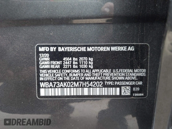 2021 BMW 2 Series 228i xDrive z VIN WBA73AK02M7H54202, wystawiony jako IAAI lot #42174722 z przebiegiem 44 109 mil mil oraz . Historia ofert i sprzedaży dostępna na DreamBid. Obrazek 9.