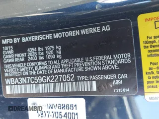 2016 BMW 4 Series 428i with VIN WBA3N7C59GK227052, listed as a IAAI auction lot 41643344 with 69,503 mi miles and . Bid and sale history available at carsss.com. Image 9.