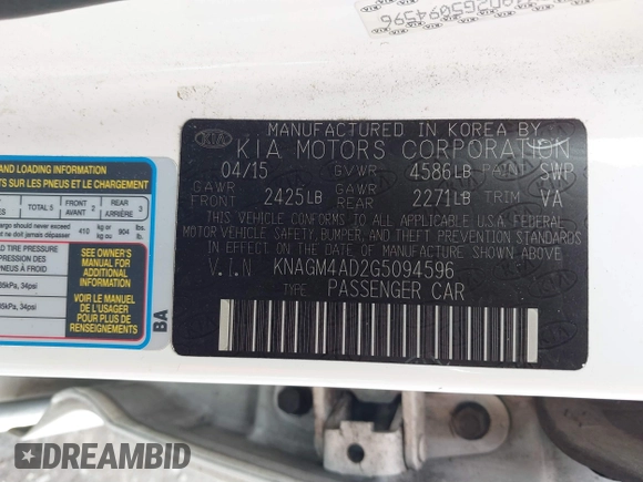 2016 Kia Optima Hybrid with VIN KNAGM4AD2G5094596, listed as a IAAI auction lot 41826923 with 146,240 mi miles. Bid and sale history available at carsss.com. Image 9.
