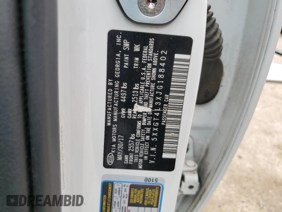 2018 Kia Optima S with VIN 5XXGT4L3XJG188402, listed as a Copart auction lot 57156235 with 107,169 mi miles and Salvage title. Bid and sale history available at DreamBid. Image 12.