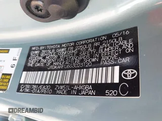 2016 Toyota Prius Four z VIN JTDKARFU6G3023120, wystawiony jako IAAI lot #41641228 z przebiegiem 117 334 mil mil oraz . Historia ofert i sprzedaży dostępna na DreamBid. Obrazek 9.