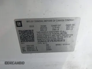 2018 Chevrolet Equinox LT with VIN 2GNAXJEV9J6281872, listed as a IAAI auction lot 41774371 with 99,152 mi miles. Bid and sale history available at carsss.com. Image 9.