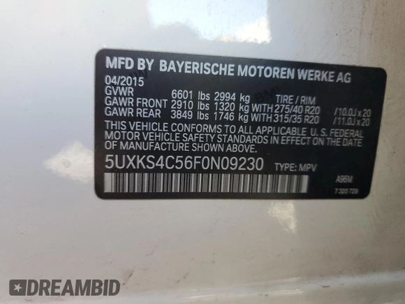 2015 BMW X5 xDrive35d with VIN 5UXKS4C56F0N09230, listed as a Copart auction lot 50418255 with 176,921 mi miles and Clean Title. Bid and sale history available at carsss.com. Image 13.