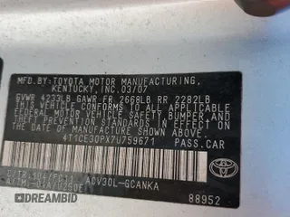 2007 Toyota Solara SE with VIN 4T1CE30PX7U759671, listed as a Copart auction lot 72579714 with Not Provided miles and Salvage Title. Bid and sale history available at DreamBid. Image 12.