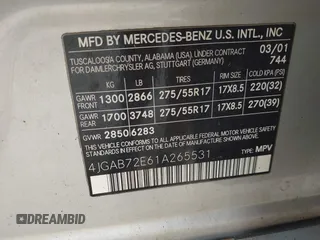 2001 Mercedes-Benz M 320/430/500 with VIN 4JGAB72E61A265531, listed as a IAAI auction lot 42467743 with Not provided miles and . Bid and sale history available at DreamBid. Image 9.
