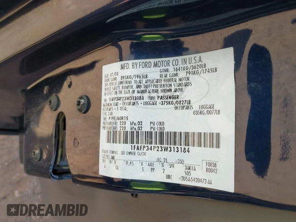 2003 Ford Focus SE with VIN 1FAFP34P23W313184, listed as a IAAI auction lot 42684410 with 77,248 mi miles and . Bid and sale history available at DreamBid. Image 9.