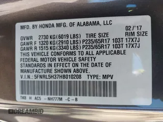 2017 Honda Odyssey SE with VIN 5FNRL5H37HB010208, listed as a IAAI auction lot 41828809 with 67,399 mi miles and . Bid and sale history available at carsss.com. Image 9.