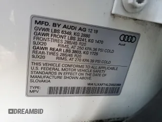 2020 Audi Q7 Premium Plus with VIN WA1LXAF74LD002358, listed as a Copart auction lot 51388675 with 89,433 mi miles and Clean Title. Bid and sale history available at carsss.com. Image 13.