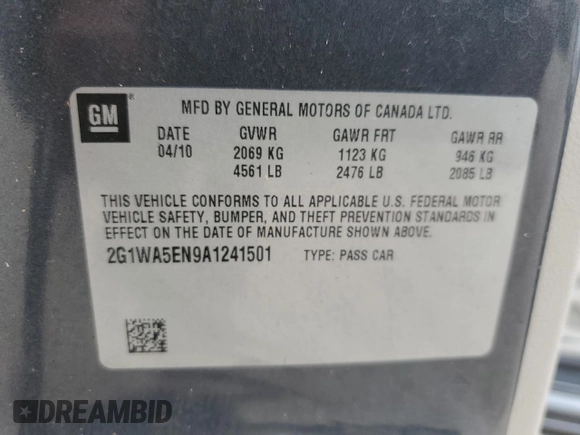 2010 Chevrolet Impala LS with VIN 2G1WA5EN9A1241501, listed as a Copart auction lot 75937904 with 98,270 mi miles and Non Repairable. Bid and sale history available at DreamBid. Image 14.