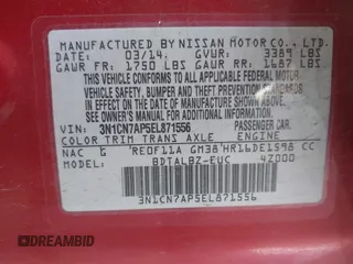 2014 Nissan Versa SV with VIN 3N1CN7AP5EL871556, listed as a IAAI auction lot 42022208 with 1 mi miles. Bid and sale history available at carsss.com. Image 9.
