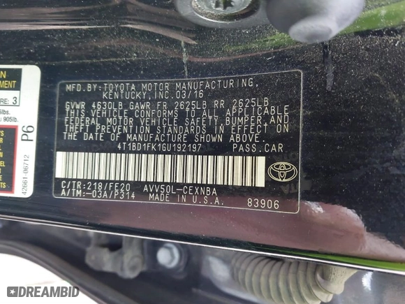 2016 Toyota Camry Hybrid LE with VIN 4T1BD1FK1GU192197, listed as a IAAI auction lot 41892164 with NaN miles. Bid and sale history available at carsss.com. Image 9.