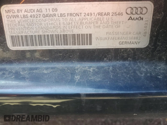 2010 Audi A4 2.0T Prestige with VIN WAUKFAFL8AN034882, listed as a Copart auction lot 54562925 with 139,954 mi miles and Clean Title. Bid and sale history available at carsss.com. Image 12.