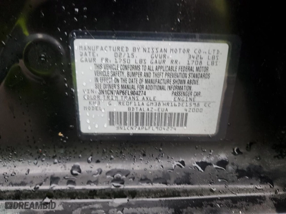 2015 Nissan Versa SV with VIN 3N1CN7AP6FL904274, listed as a Copart auction lot 52090775 with 69,561 mi miles and Clean Title. Bid and sale history available at carsss.com. Image 12.