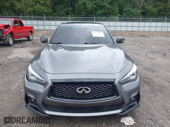 2021 Infiniti Q50 Red Sport 400 with VIN JN1FV7DR2MM880505, listed as a IAAI auction lot 42377058 with 59,618 mi miles and . Bid and sale history available at DreamBid. Image 12.