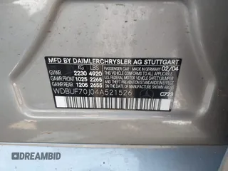 2004 Mercedes-Benz E-Class 5.0L with VIN WDBUF70J04A521526, listed as a IAAI auction lot 41524822 with Not Provided miles. Bid and sale history available at carsss.com. Image 9.