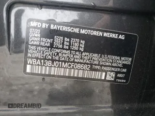 2021 BMW 5 Series 530i xDrive with VIN WBA13BJ01MCF08682, listed as a Copart auction lot 85048744 with 42,550 mi miles and Salvage title. Bid and sale history available at DreamBid. Image 12.