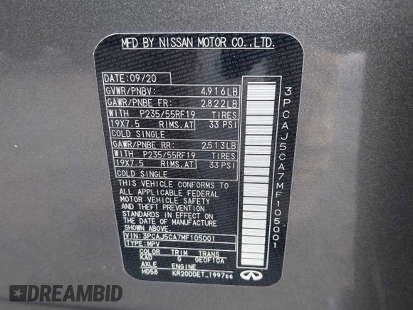 2021 Infiniti QX50 Essential с VIN 3PCAJ5CA7MF105001, выставлен на аукционе IAAI как лот 42498636 с пробегом 63 615 миль миль и . История ставок и продаж доступна на DreamBid. Изображение 9.
