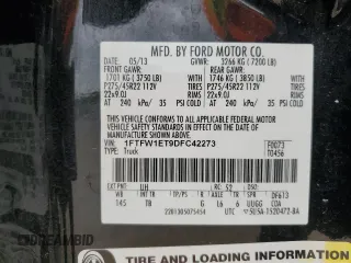 2013 Ford F-150 XL with VIN 1FTFW1ET9DFC42273, listed as a Copart auction lot 51584985 with 172,854 mi miles and Salvage Title. Bid and sale history available at carsss.com. Image 12.